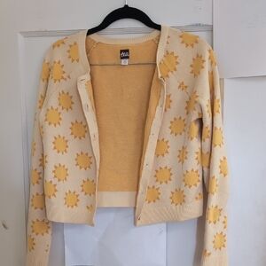 Tea Collection Cream and Yellow Floral Cardigan Sweater